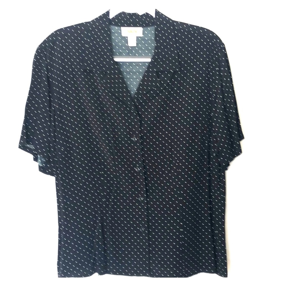 Talbots black white dot shirt sleeve button down